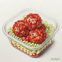肉を味わうミートボールとバジルパスタ