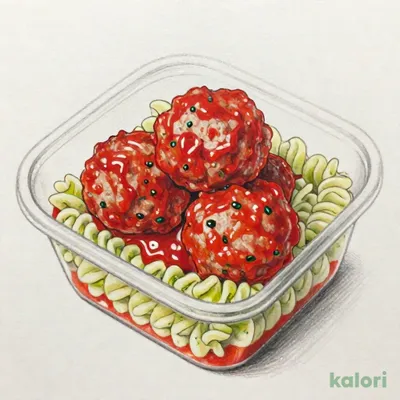 肉を味わうミートボールとバジルパスタ