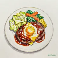 半熟卵とチーズのデミハンバーグ