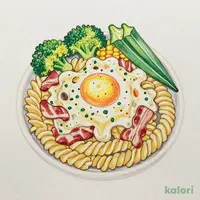 半熟卵のカルボナーラショートパスタ