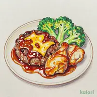ハンバーグ＆チキンのチーズデミ