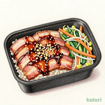 炭火焼風にんにくだれの豚カルビ重（麦入ごはん）