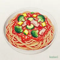 彩り野菜とベーコンのトマトソース