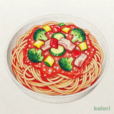 彩り野菜とベーコンのトマトソース