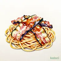 ベーコンと焼き茄子の醤油ソース