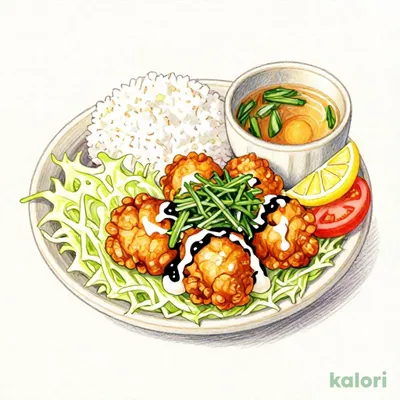 Yurinchi (Deep-Fried Chicken) with Leek Sauce (Extra Portion), with Rice