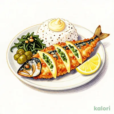 Basil and Cheese Fried Horse Mackerel Bento (Five-Grain Rice)