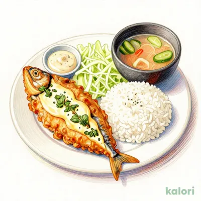 Basil and Cheese Fried Horse Mackerel Set Meal