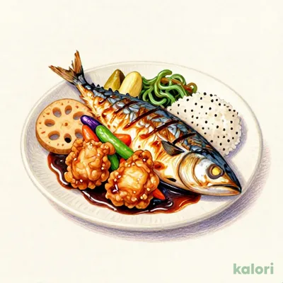 Chicken and Vegetables in Black Vinegar Sauce with Charcoal-Grilled Atka Mackerel Bento (Five-Grain Rice)