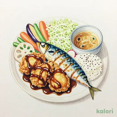 Chicken and Vegetables in Black Vinegar Sauce with Charcoal-Grilled Atka Mackerel (Five-Grain Rice)