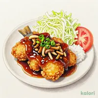 茸のたまり醤油バターソース メヌケの竜田揚げ（ご飯）