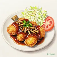 茸のたまり醤油バターソース メヌケの竜田揚げ（五穀ご飯）