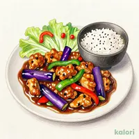 鶏と茄子のコクうま豆豉炒め（五穀ご飯）