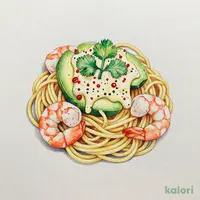 アボカドとシュリンプの冷製パクチークリームパスタ