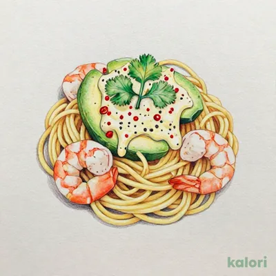 アボカドとシュリンプの冷製パクチークリームパスタ