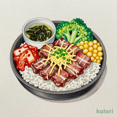 Weekday Special: Beef Kalbi Kimchi Cheese Pepper Rice Set