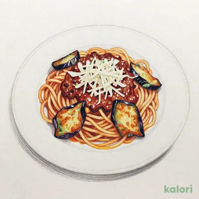 薄削りパルメザンチーズと揚げ茄子のミートソーススパゲッティ