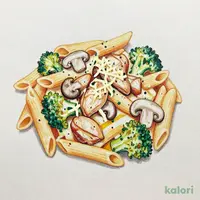 チキン、キノコ、ブロッコリーのペンネグラタン