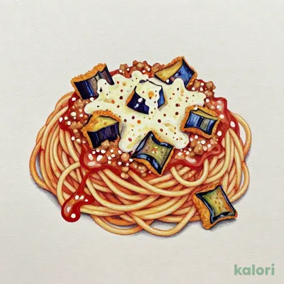 揚げ茄子とモッツァレラのミートソーススパゲッティ