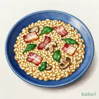 ベーコンとキノコ、ほうれん草のポルチーニクリームソースリゾット（食べ放題）