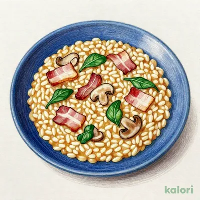 ベーコンとキノコ、ほうれん草のポルチーニクリームソースリゾット（食べ放題）