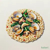 アサリとキノコ、ほうれん草のペペロンチーノリゾット