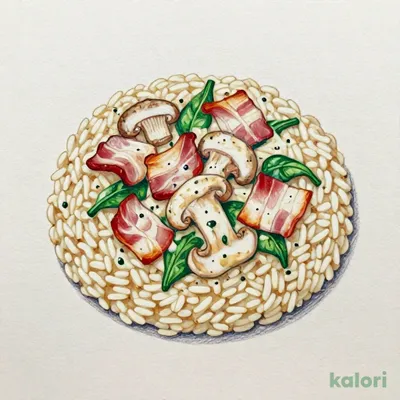 ベーコンとキノコ、ほうれん草のポルチーニクリームソースリゾット