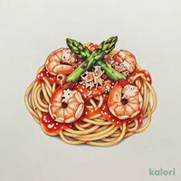 海老とツナ、アスパラのトマトクリームソース