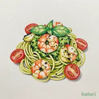 海老と貝柱、フレッシュトマトのジェノバソース