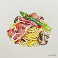 生ハムとキノコ、アスパラの地中海仕立てのペペロンチーノ