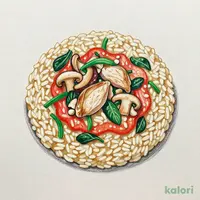 若鶏とキノコ、ほうれん草のトマトクリームソースリゾット