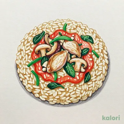 Chicken, Mushroom, and Spinach Tomato Cream Sauce Risotto