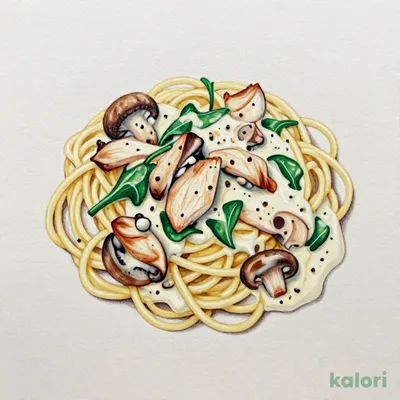 Chicken, Mushroom, and Spinach Truffle Cream Sauce Pasta