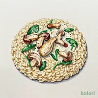 若鶏とキノコ、ほうれん草のトリュフクリームソースリゾット
