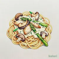 Chicken, Mushroom, and Asparagus Gorgonzola Cream Sauce Pasta