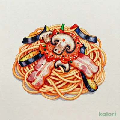 Arrabbiata Pasta with Bacon, Mushrooms, and Eggplant