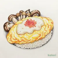 とろろ明太子といろいろキノコのオムライス