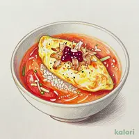 トマトと鰹節の和風スープオムライス（梅肉添え）