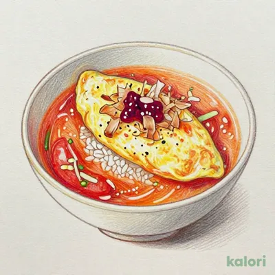 トマトと鰹節の和風スープオムライス（梅肉添え）