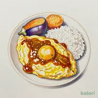 さつまいもと茄子のカレーソースオムライス