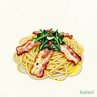 ほうれん草と吊るしベーコンのペペロンチーノ