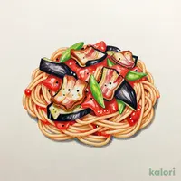 ハーフ ナスと吊るしベーコンのアラビアータ