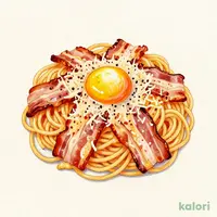 Red Carbonara with Yodo-Tamago Egg and Hanging Bacon