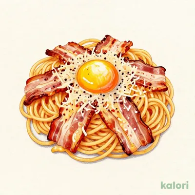 Red Carbonara with Yodo-Tamago Egg and Hanging Bacon