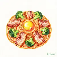 Red Carbonara Soup with Yodo-Tamago Egg and Hanging Bacon