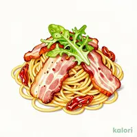 吊るしベーコンとセミドライトマトのバジリコペペロンチーノ