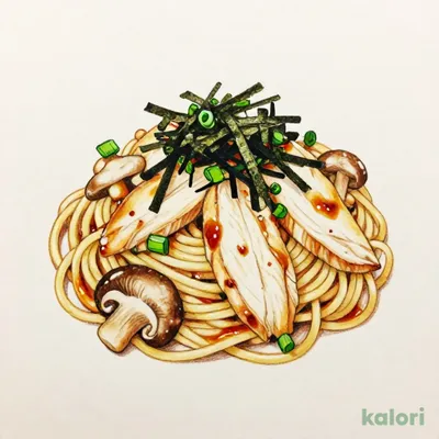 Domestic Chicken and Mushroom Garlic Soy Sauce Pasta
