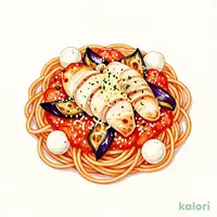 Tomato Sauce Pasta with Chicken, Eggplant, and Mozzarella