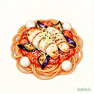 Tomato Sauce Pasta with Chicken, Eggplant, and Mozzarella