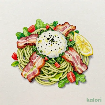Chilled Genovese Pasta with Stracciatella and Grilled Bacon
